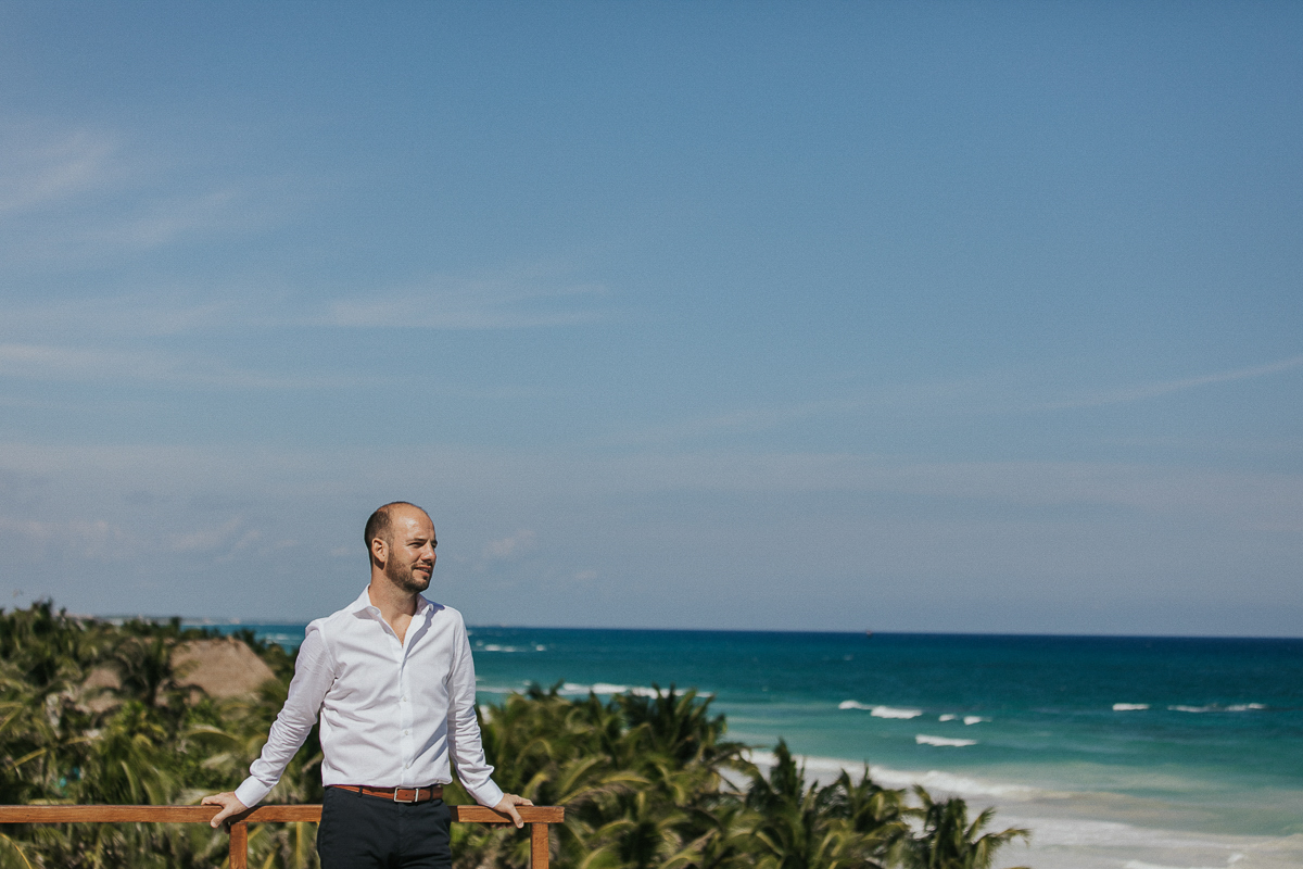 Groom portraits at Chiringuito Tulum Wedding in Mexico by Caro Navarro Photography