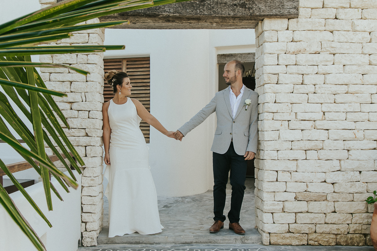 Bride and groom portraits at Chiringuito Tulum Wedding in Mexico by Caro Navarro Photography