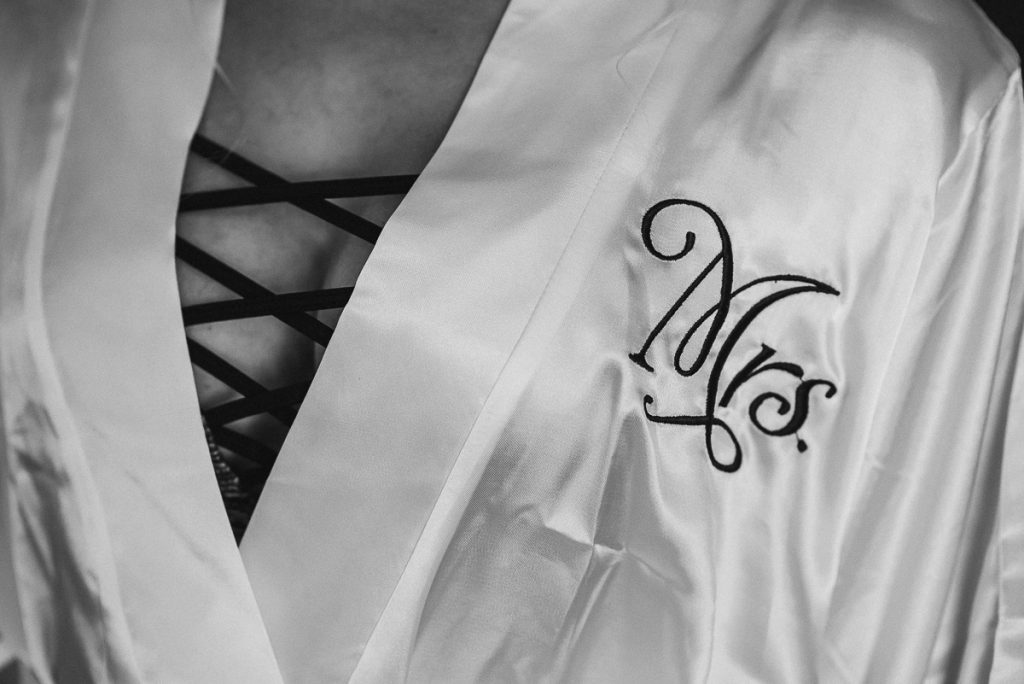 Silk engraved bridal robe at Now Sapphire Riviera Cancun, Mexico. Caro Navarro Wedding Photography