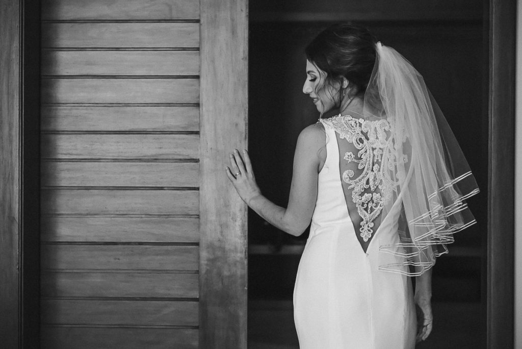 Black and white bridal portrait at Heritage Fairmont Mayakoba in Mexico by Caro Navarro Photography