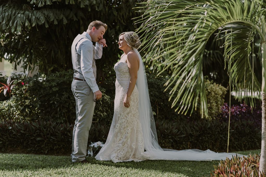 Emotional groom during first look. Moon Palace Nizuc Wedding by Caro Navarro Photography