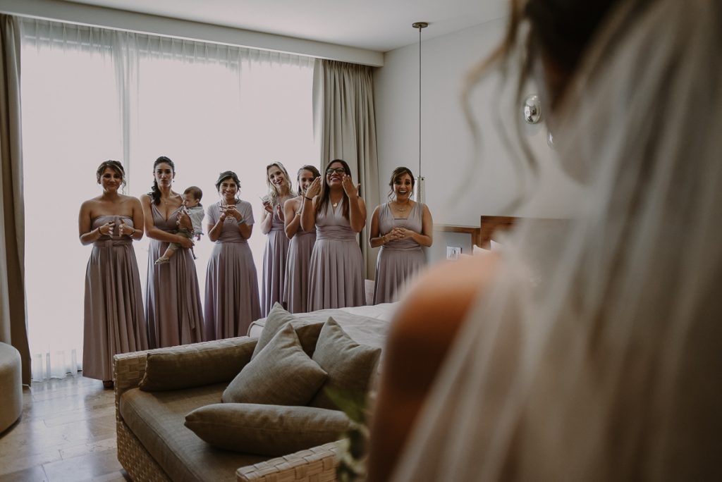 Bridesmaids reaction at Heritage Fairmont Mayakoba Wedding. Caro Navarro Photography