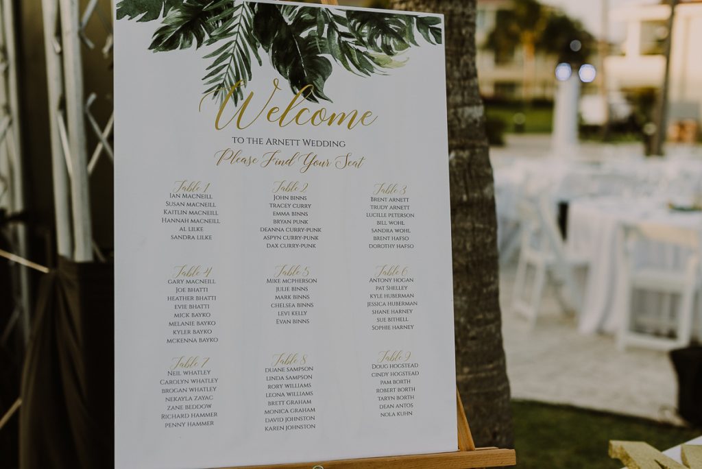 Tropical wedding seating chart at Moon Palace Nizuc Cancun, Mexico. Caro Navarro Photography