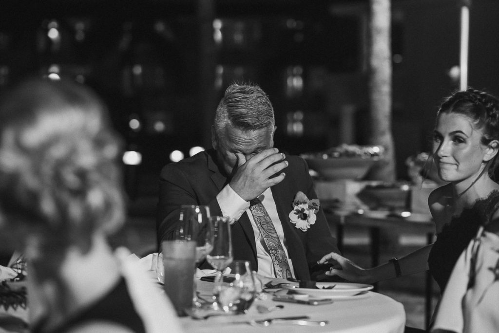 Emotional father of the bride. Caro Navarro Cancun Wedding Photography