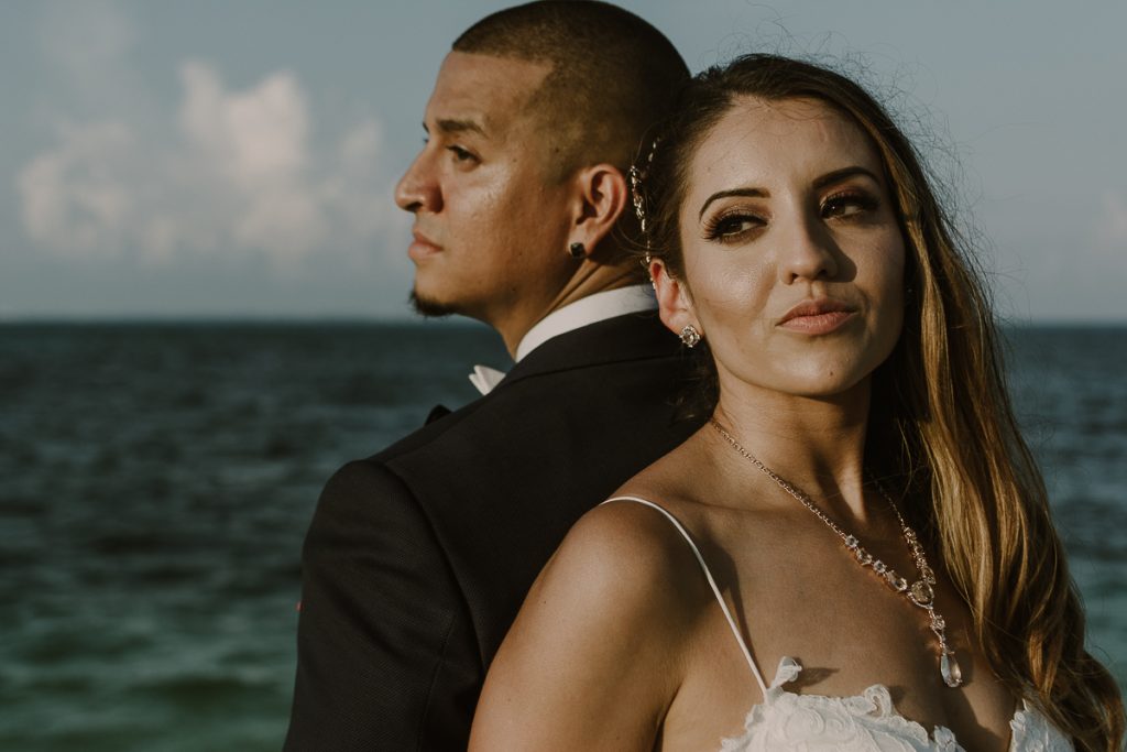 Bride and groom portraits. Riu Caribe Cancun wedding by Caro Navarro Photography