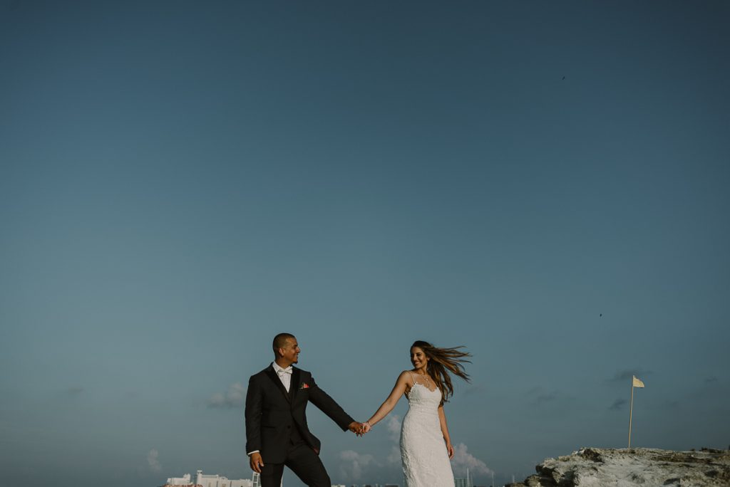 Bride and groom beach portraits. Riu Caribe destination wedding by Caro Navarro Photography