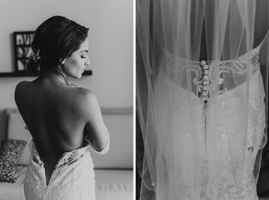Bridal portraits in black and white at Royalton Riviera Cancun Wedding. Caro Navarro Photography