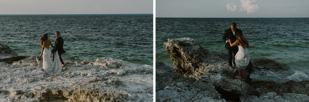Bride and groom beach portraits. Riu Caribe Cancun destination wedding by Caro Navarro Photography