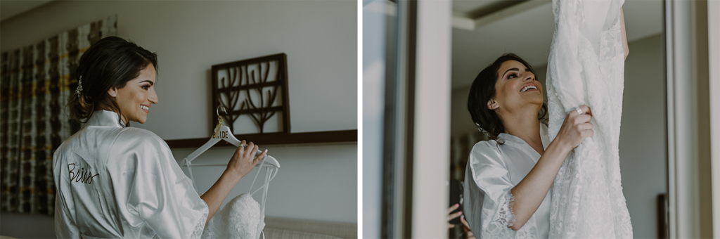 Bride and her wedding dress at Royalton Riviera Cancun, mexico. Caro Navarro Photography