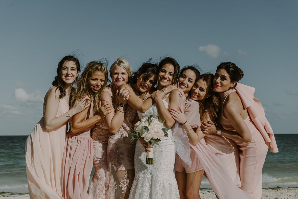 Bridal party beach portraits at Royalton Riviera Cancun Wedding. Caro Navarro Photography