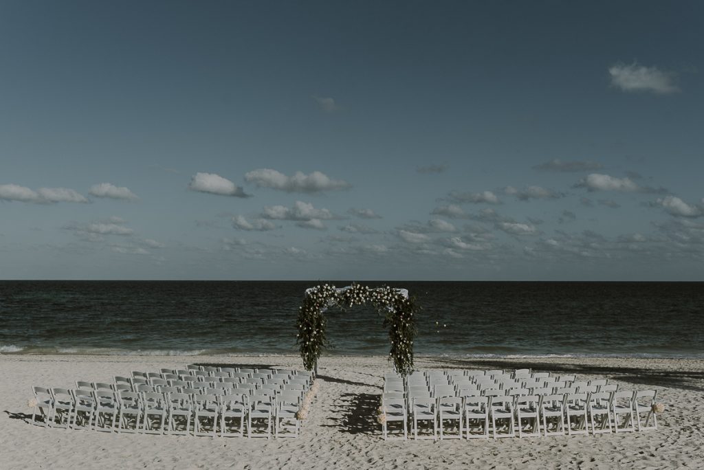 Romantic beach wedding decor at Royalton Riviera Cancun, Mexico. Caro Navarro Photography