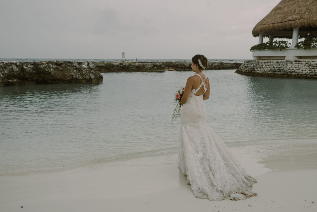 Hard Rock Riviera Maya bridal portrait, beach trash the Dress Session in Mexico by Caro Navarro Photography