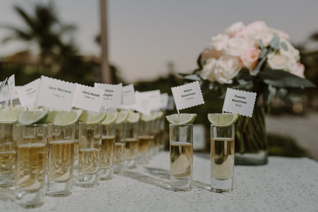 Tequila shots seating cards. Royalton Riviera Cancun Wedding by Caro Navarro Photography