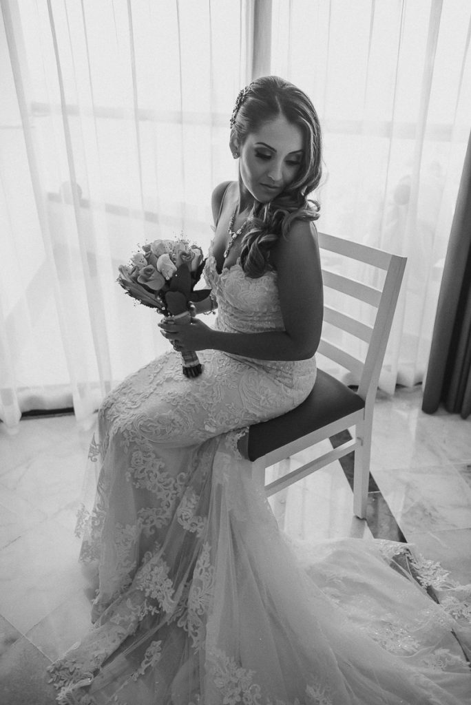 Black and white bridal portraits at Riu Caribe Cancun Wedding by Caro Navarro Photography