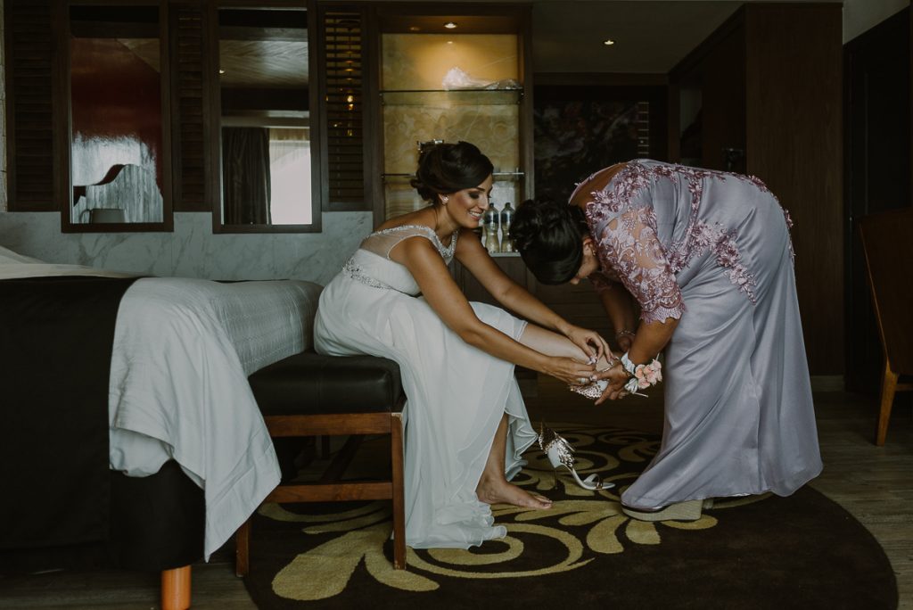 Destination bride with her Sophia Webster heels. Glam Hard Rock Riviera Maya Wedding by Caro Navarro Photography