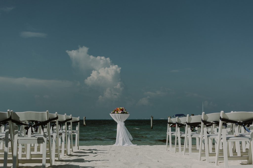 Riu Caribe Cancun beach wedding setup in Mexico. Caro Navarro Photography