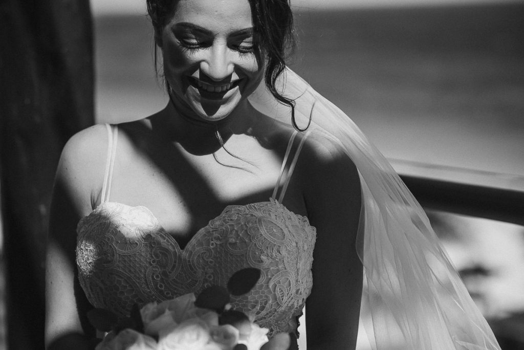 Black and white bridal portrait at Royalton Riviera Cancun. Caro Navarro Wedding Photography