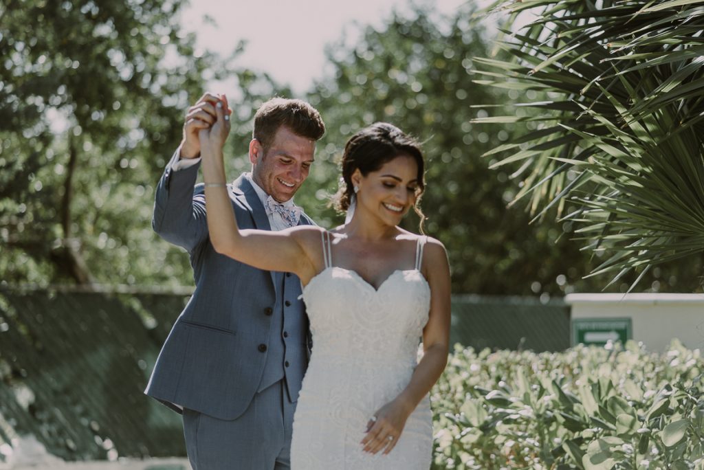 Bride and groom first look at Royalton Riviera Cancun Wedding.  Caro Navarro Photography