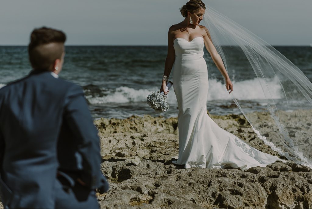 Bride and bride beach portraits at Grand Palladium Riviera Maya LGBT Wedding in Mexico. Caro Navarro Photography