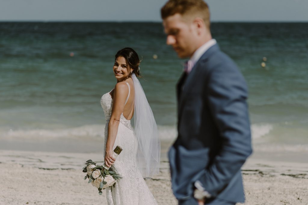Bride and groom beach portraits. Royalton Riviera Cancun Wedding by Caro Navarro Photography